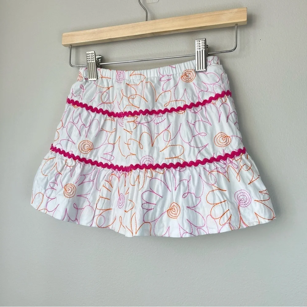 Lilly Pulitzer Kids 4 White Mini Skirt Pink & Orange Floral Embroidery Boho Chic